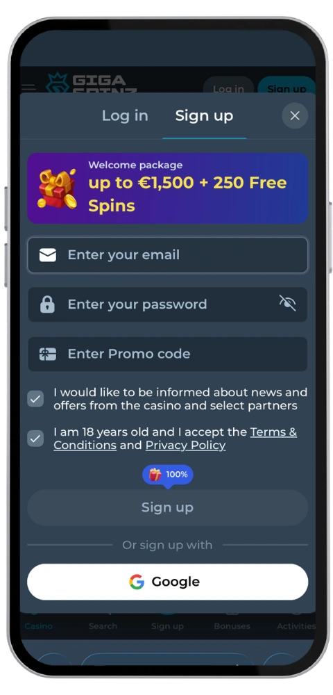 GigaSpinz Casino registreren